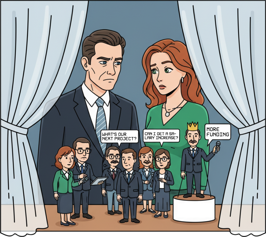 Character illustration representing the self-reinforcing bubble effect